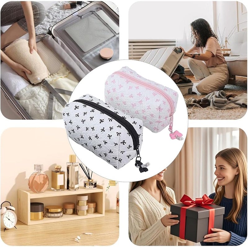 حقيبة مكياج كبيرة على شكل قوس، مجموعة من 2، حقيبة ناعمة وجمالية للنساء والفتيات للسفر والمدرسة - Image 4